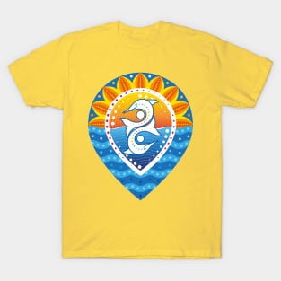 Pinpoint sunset sea and dolphins baroque design T-Shirt
